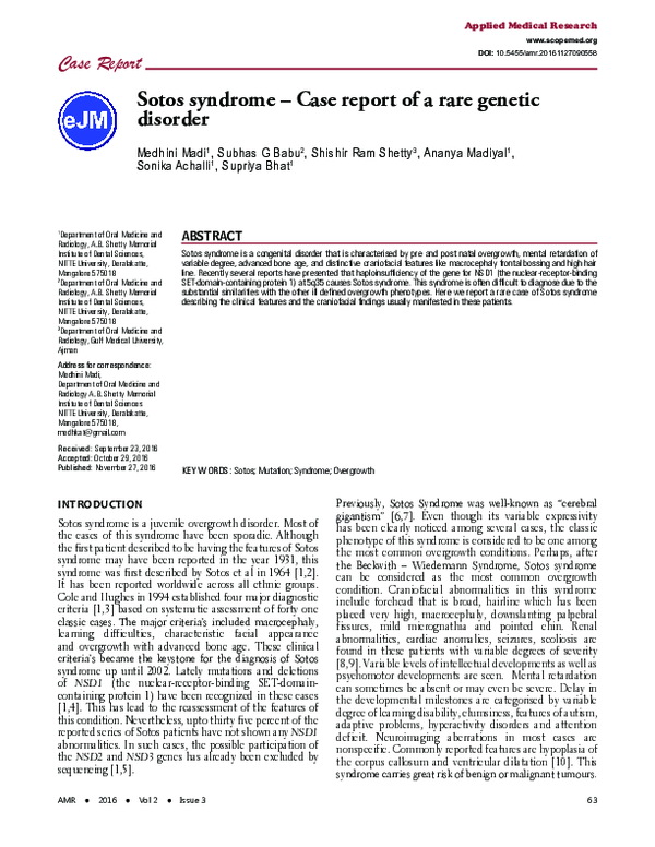 (PDF) Sotos syndrome - Case report of a rare genetic disorder