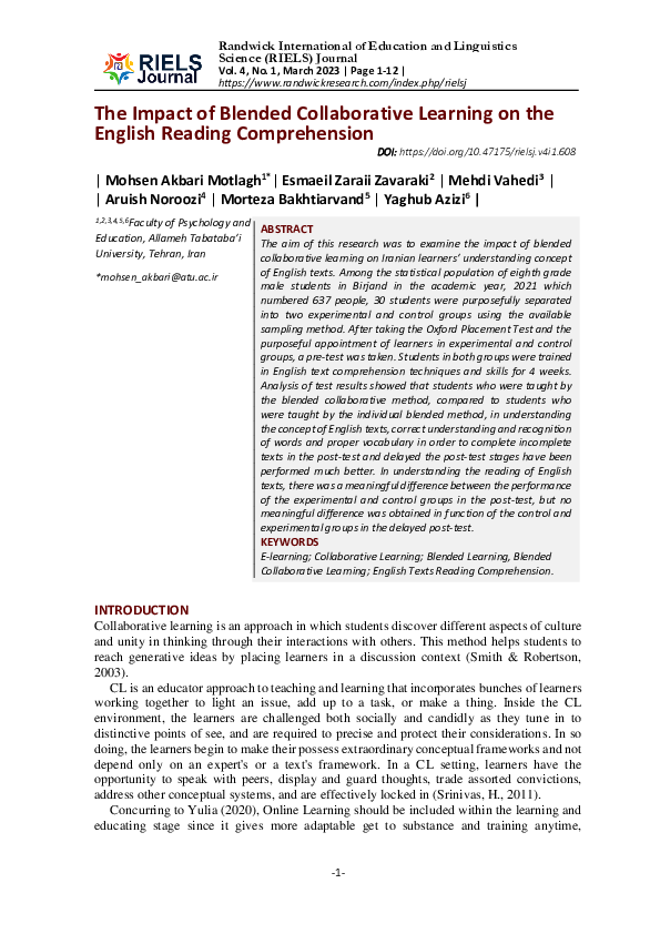 (PDF) The Impact of Blended Collaborative Learning on the English ...