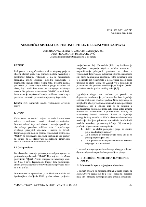 (PDF) Numerical simulation of the flow field in the vicinity of an ...