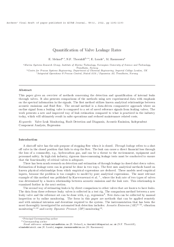 (PDF) Quantification of valve leakage rates