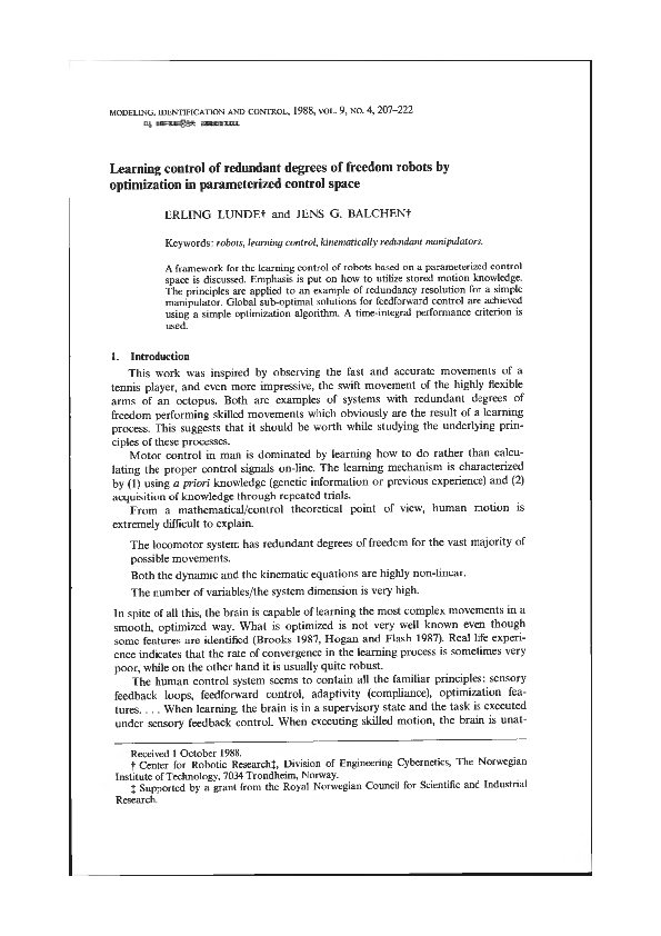 (PDF) Learning Control of Redundant DOF Robots by Optimization of ...