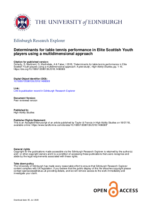 (PDF) Determinants for table tennis performance in elite Scottish youth ...