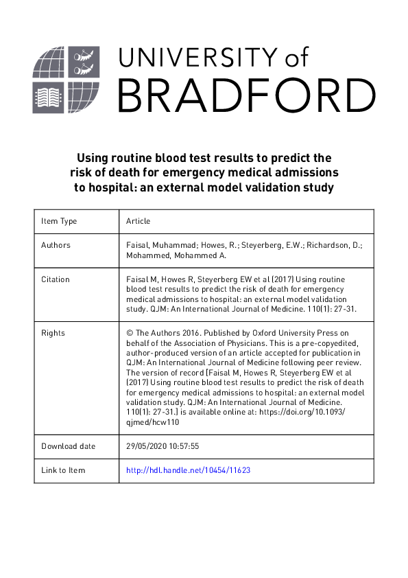 (PDF) Using routine blood test results to predict the risk of death for ...
