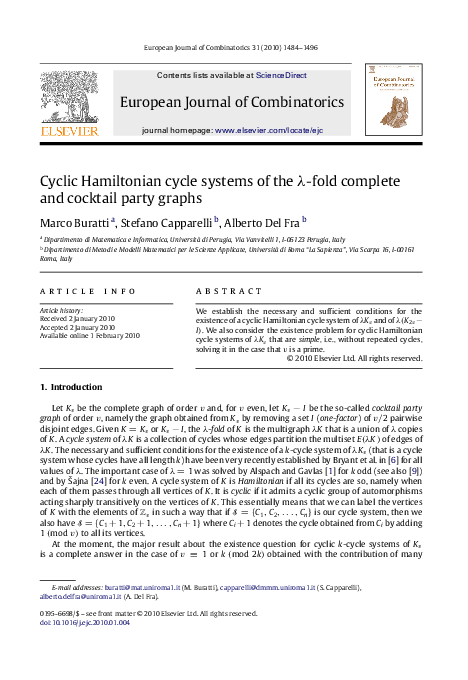 (PDF) Cyclic Hamiltonian cycle systems of the λ-fold complete and ...