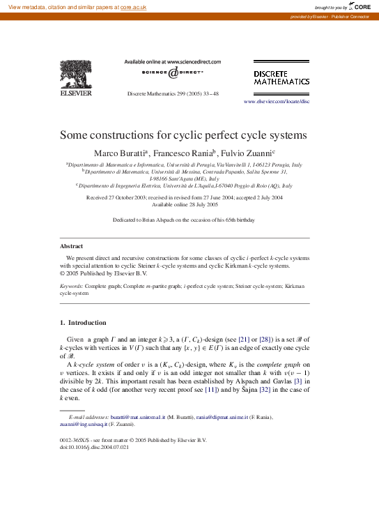 (PDF) Some constructions for cyclic perfect cycle systems | marco ...