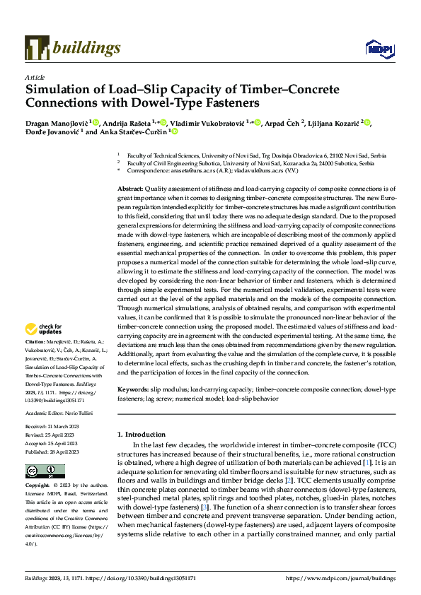 (PDF) Simulation of Load–Slip Capacity of Timber–Concrete Connections ...
