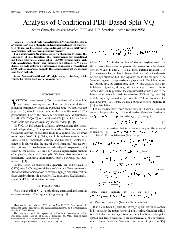(PDF) Analysis of Conditional PDF-Based Split VQ | Thippur Sreenivas ...