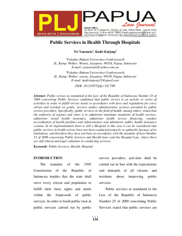 (PDF) Public Services in Health Through Hospitals