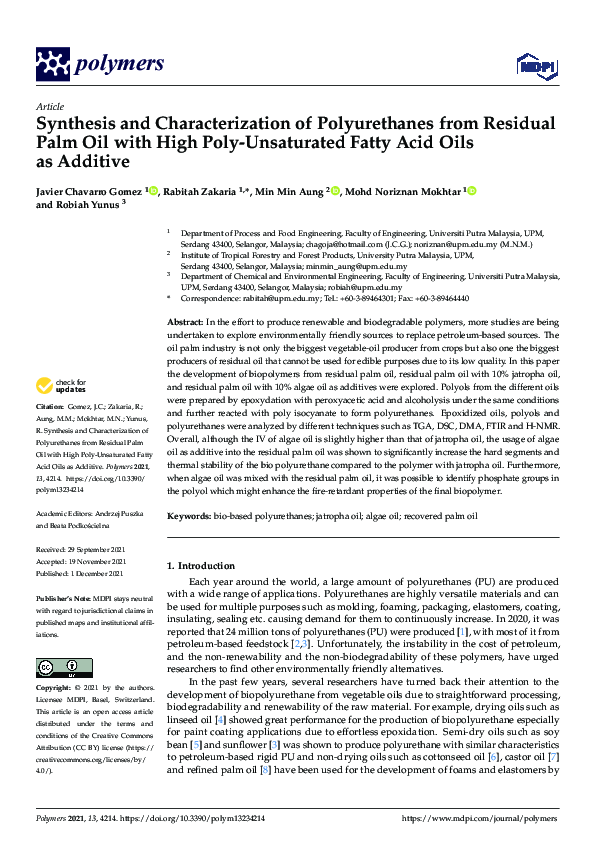 (PDF) Synthesis and Characterization of Polyurethanes from Residual ...