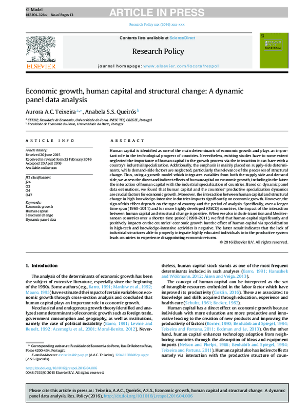  pdf economic growth human capital and structural change a dynamic