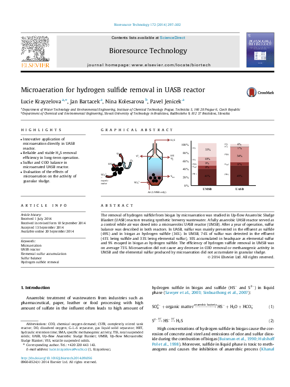 (PDF) Microaeration for hydrogen sulfide removal in UASB reactor