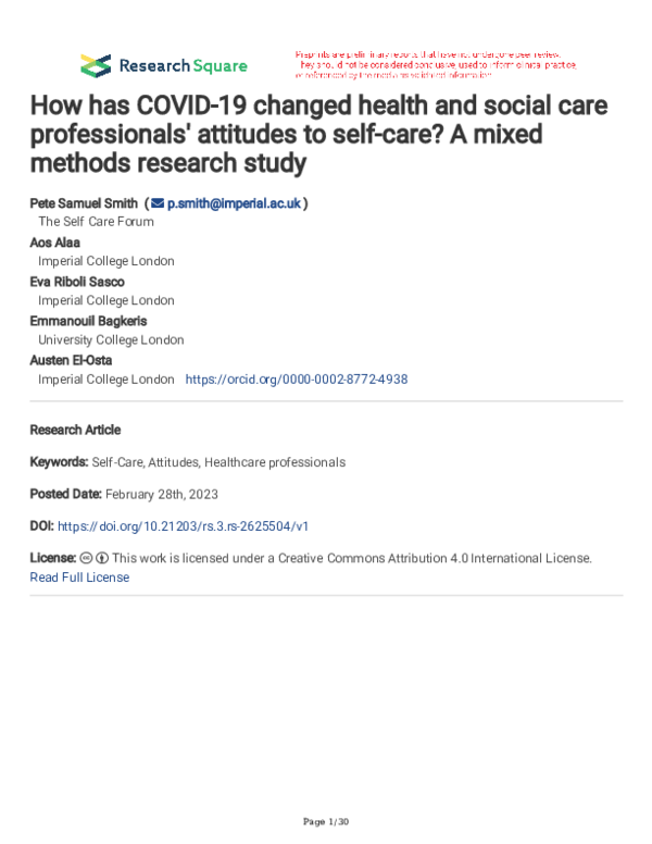 (PDF) How has COVID-19 changed health and social care professionals ...