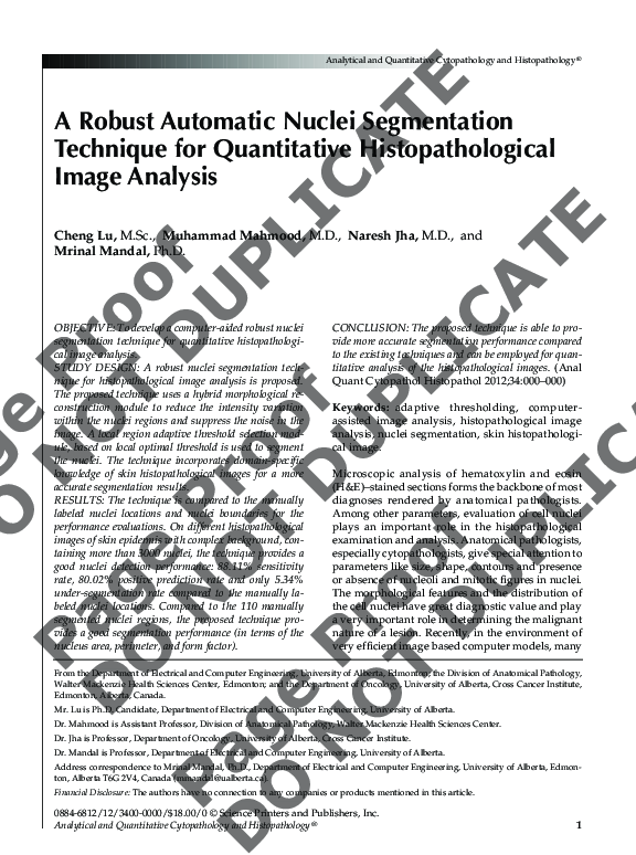 (PDF) A robust automatic nuclei segmentation technique for quantitative ...