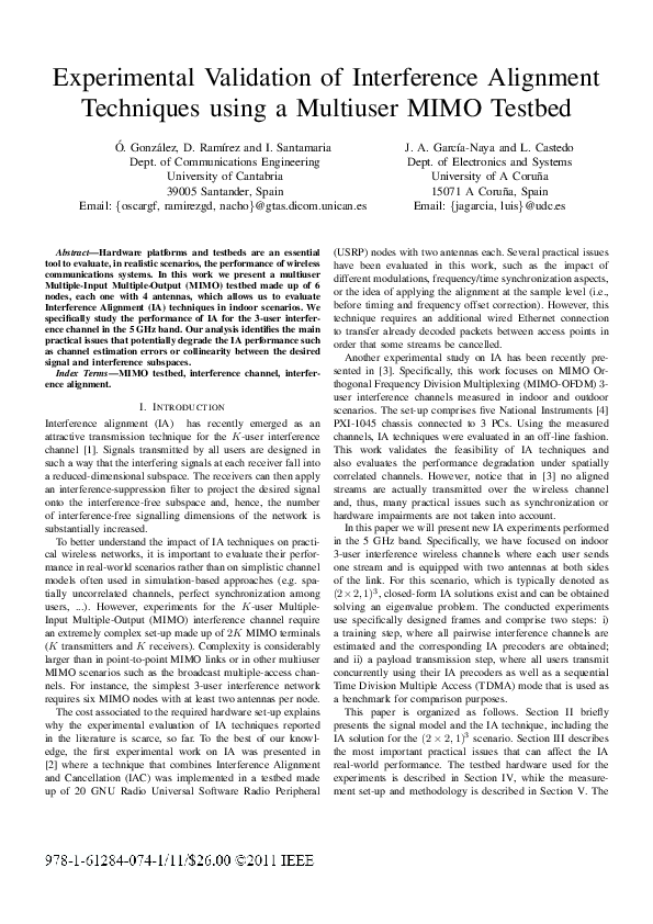 (PDF) Experimental validation of Interference Alignment techniques ...