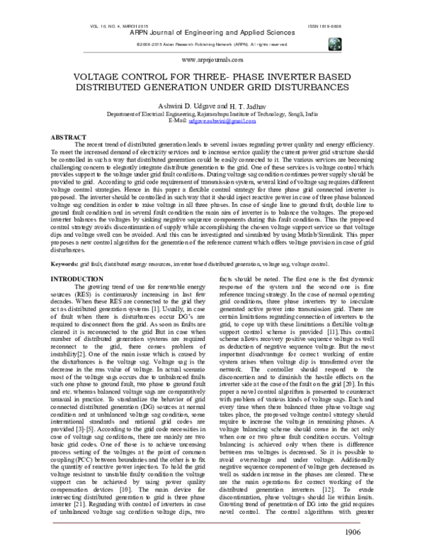 (PDF) Voltage Control for Three- Phase Inverter Based Distributed ...