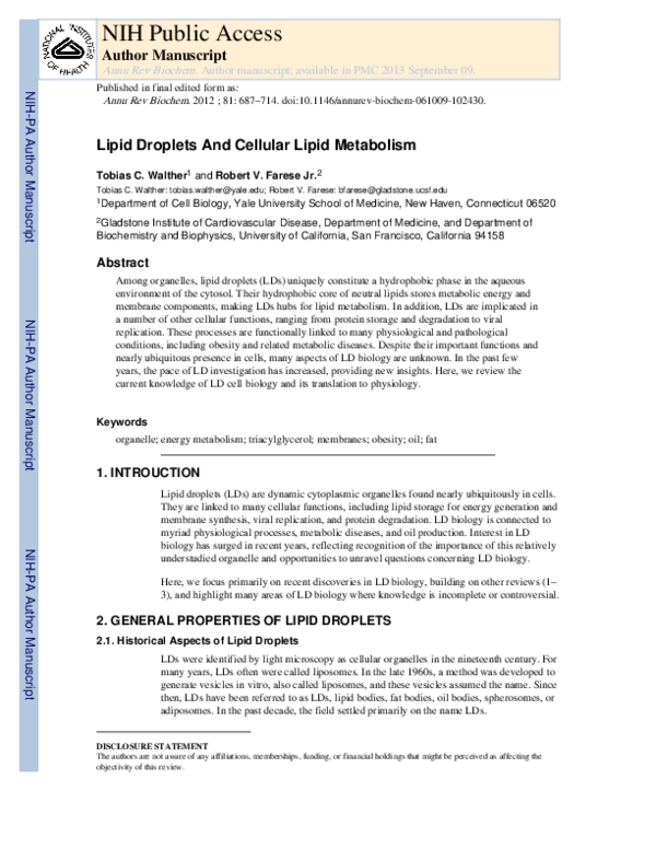 (PDF) Lipid Droplets and Cellular Lipid Metabolism