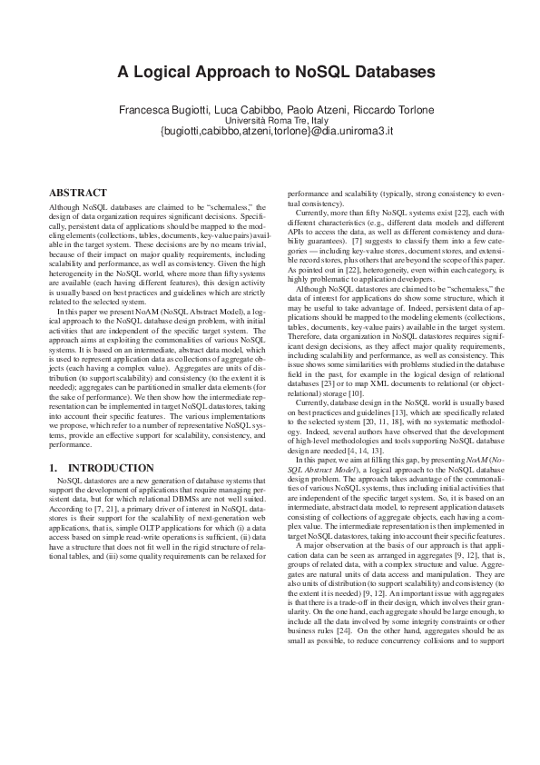 (PDF) A Logical Approach to NoSQL Databases