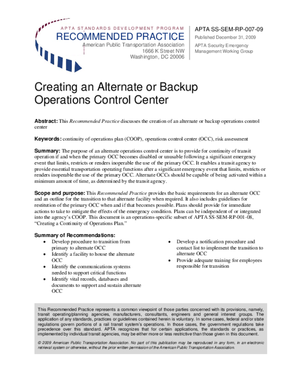 (PDF) Creating an Alternate or Backup Operations Control Center