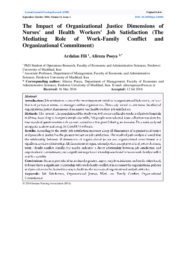 (PDF) The Impact of Organizational Justice Dimensions of Nurses' and ...