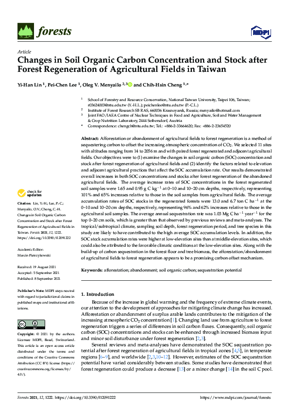 (PDF) Changes in Soil Organic Carbon Concentration and Stock after ...