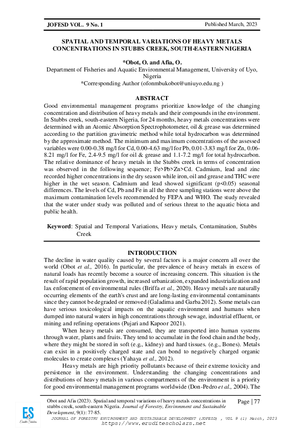 (PDF) SPATIAL AND TEMPORAL VARIATIONS OF HEAVY METALS CONCENTRATIONS IN ...