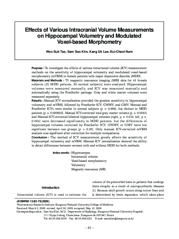 (PDF) Effects of Various Intracranial Volume Measurements on ...