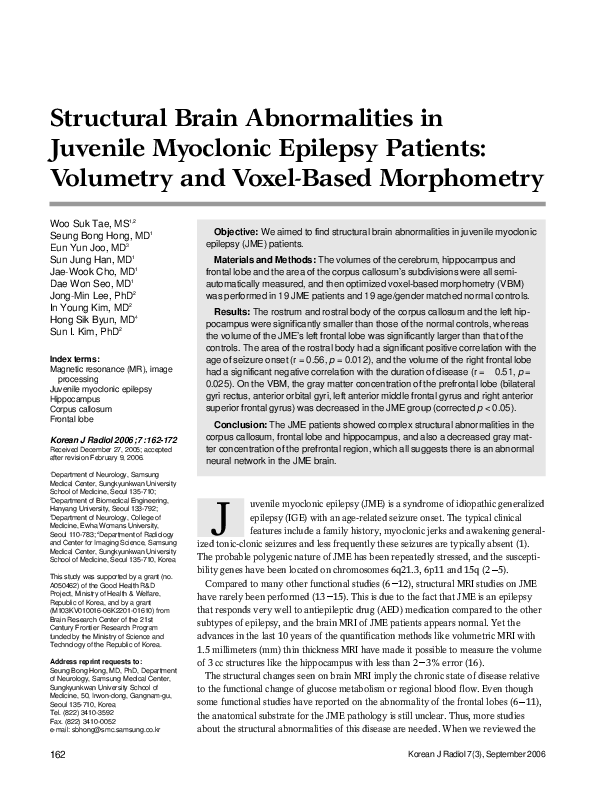 (PDF) Structural brain abnormalities in juvenile myoclonic epilepsy ...
