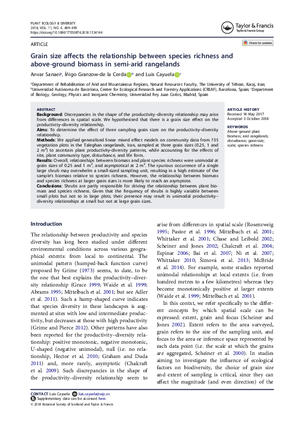(PDF) Grain size affects the relationship between species richness and ...