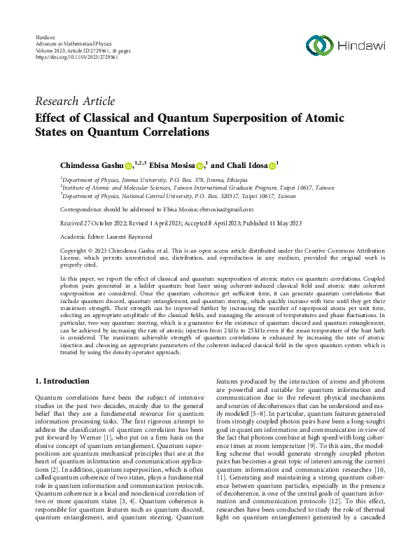 (PDF) Effect of Classical and Quantum Superposition of Atomic States on ...