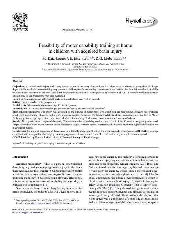 (PDF) Feasibility of motor capability training at home in children with ...