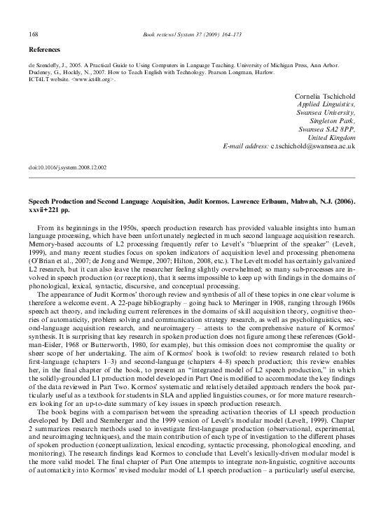(PDF) Speech Production and Second Language Acquisition, Judit Kormos ...