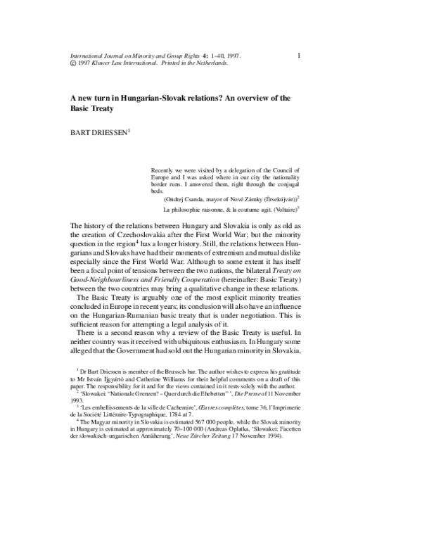 (PDF) A new turn in Hungarian-Slovak relations? An overview of the ...
