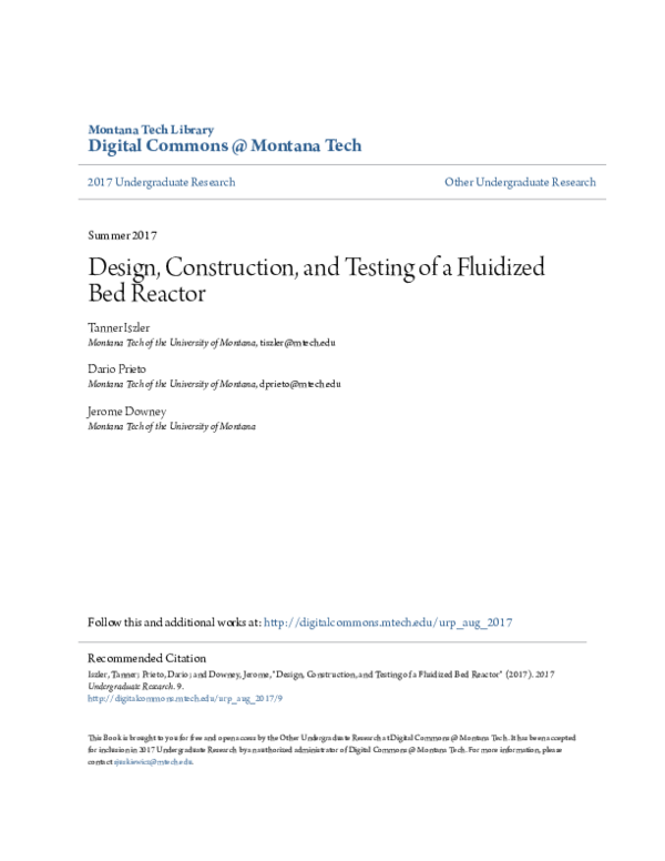 (PDF) Design, Construction, and Testing of a Fluidized Bed Reactor