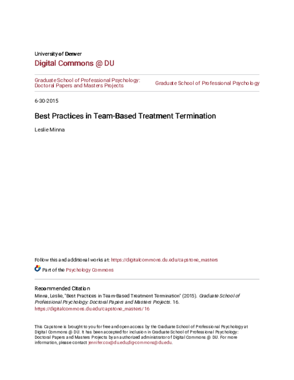 (PDF) Best Practices In Team-Based Treatment Termination
