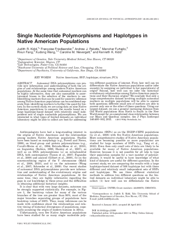 (PDF) Single nucleotide polymorphisms and haplotypes in Native American ...