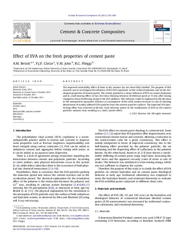 (PDF) Effect of EVA on the fresh properties of cement paste