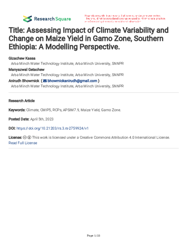 (PDF) Title: Assessing Impact of Climate Variability and Change on ...