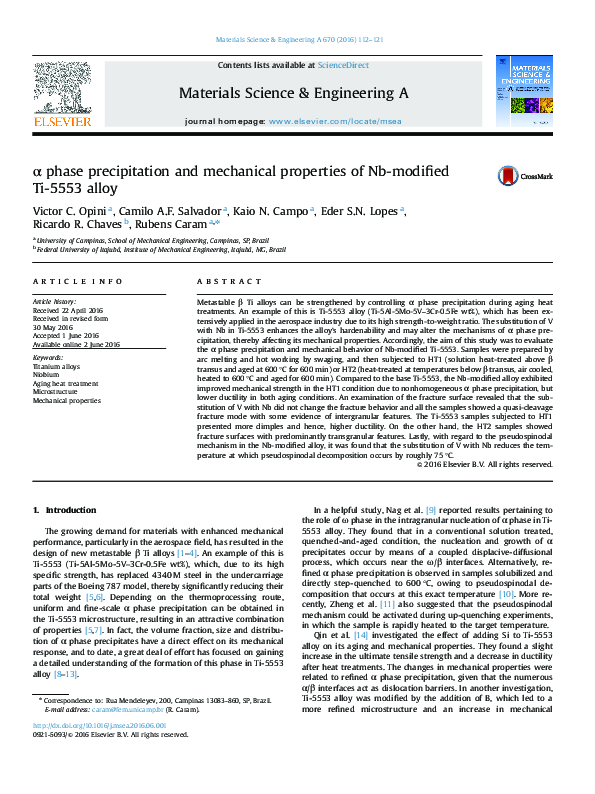 (PDF) α phase precipitation and mechanical properties of Nb-modified Ti ...