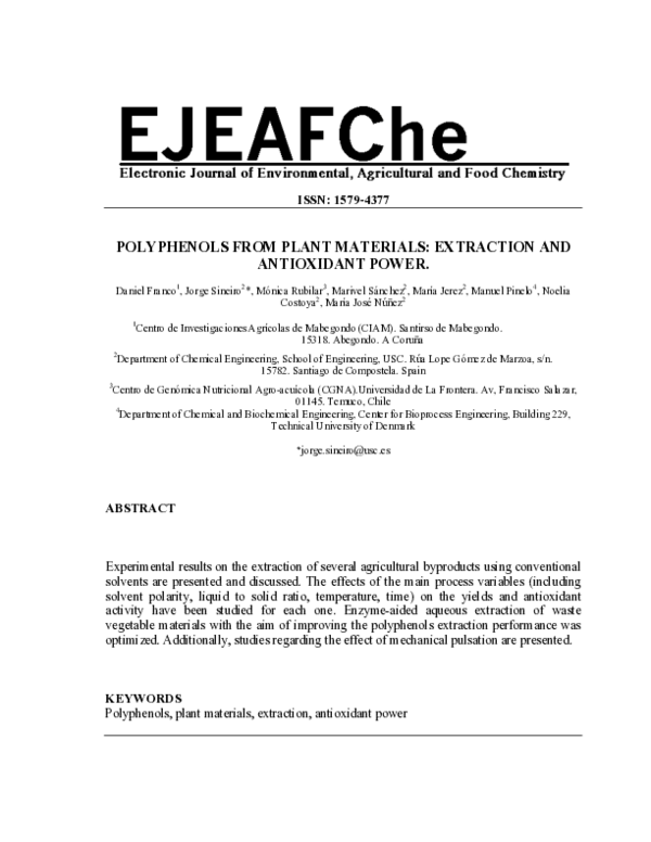 (PDF) Polyphenols from plant materials: Extraction and antioxidant power