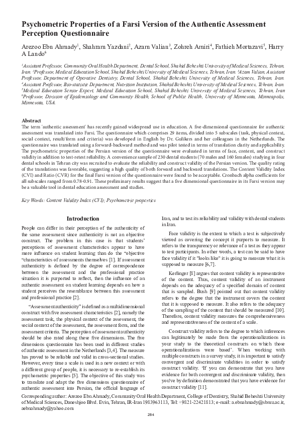 (PDF) Psychometric properties of a Farsi version of the authentic ...