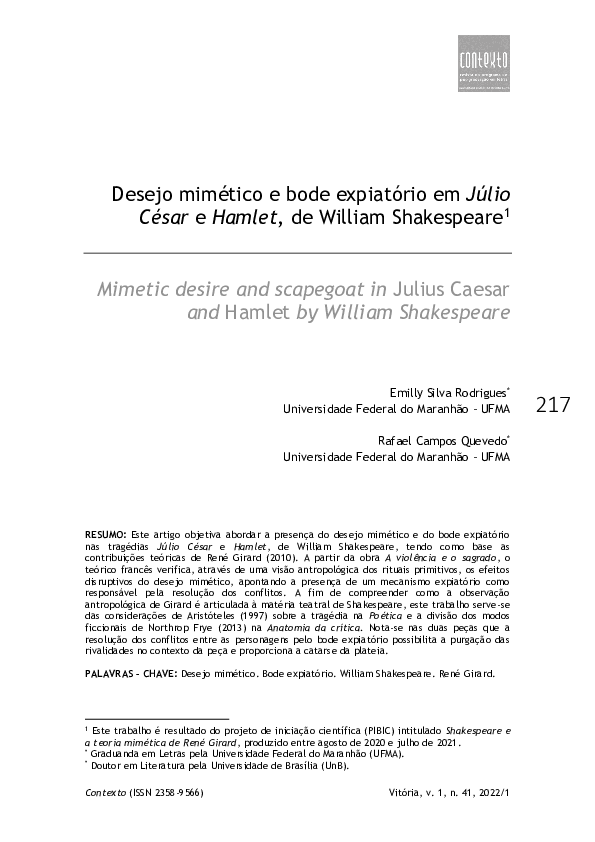 (PDF) Mimetic desire and scapegoat in Julius Caesar and Hamlet by ...