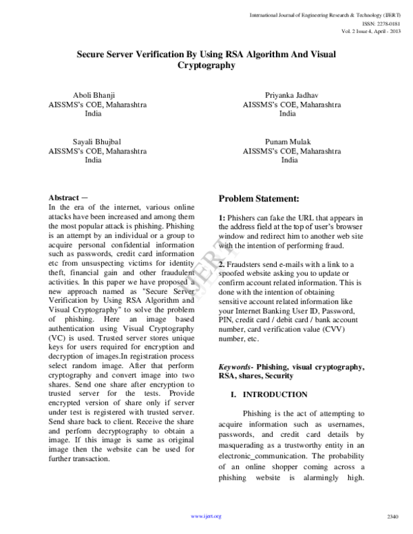 (PDF) Secure Server Verification By Using RSA Algorithm And Visual ...