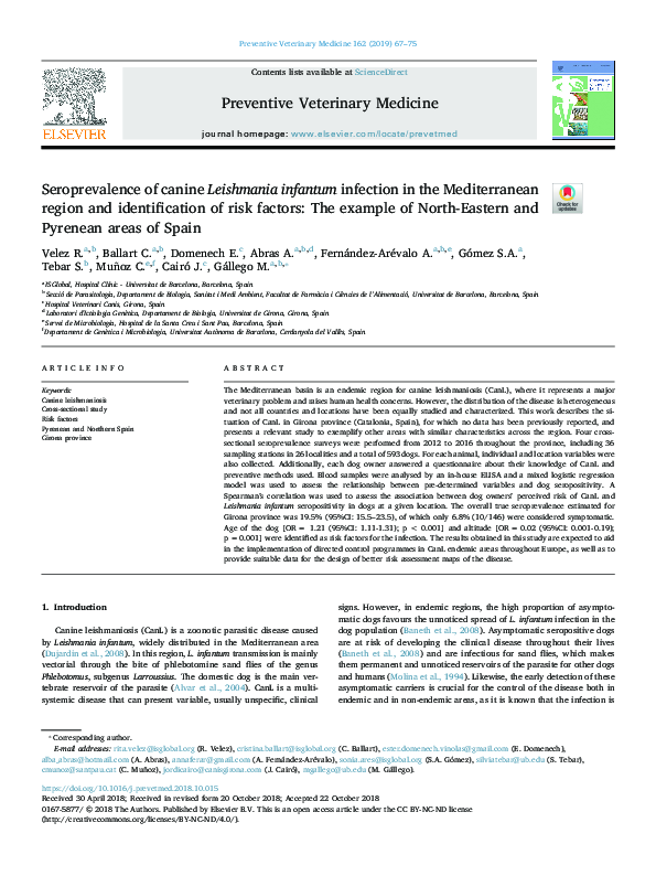 (PDF) Seroprevalence of canine Leishmania infantum infection in the ...