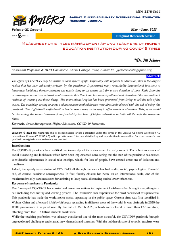 (PDF) Measures for stress management among teachers of higher education ...