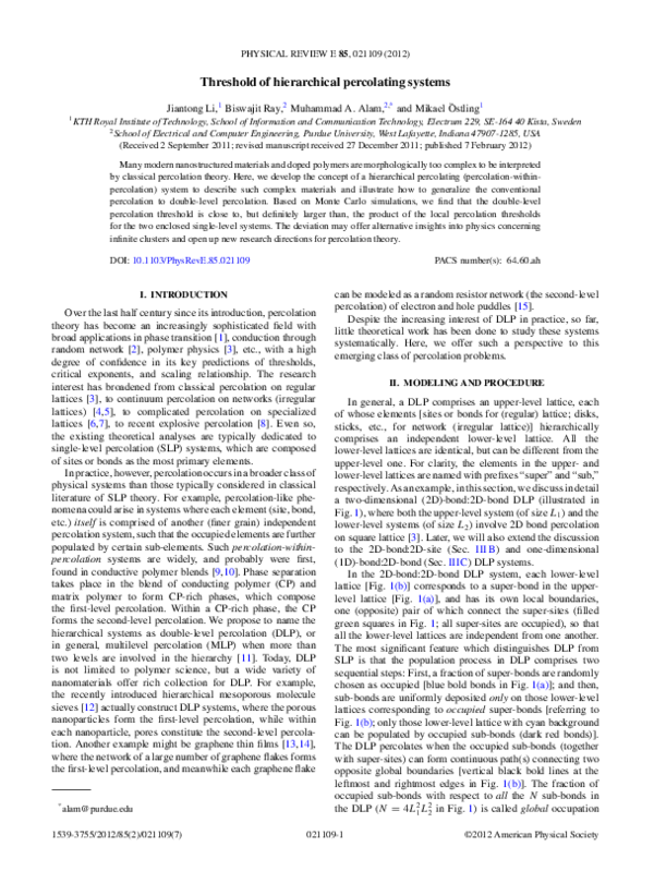 (PDF) Threshold of hierarchical percolating systems