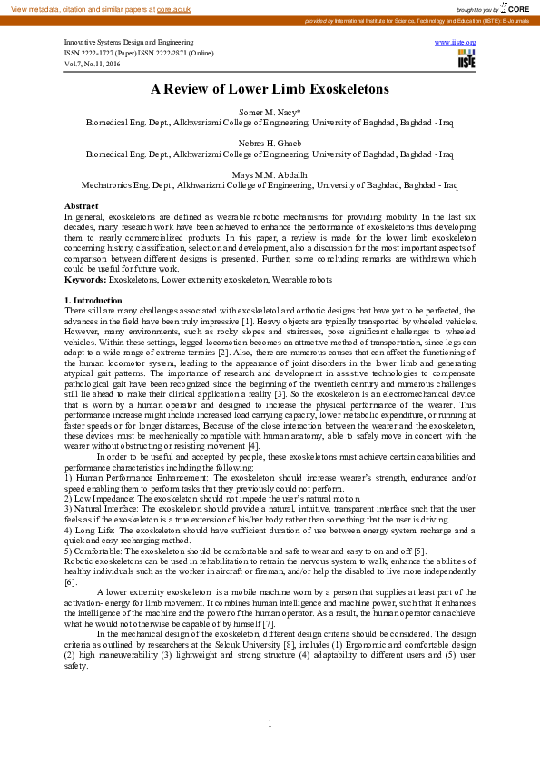 (PDF) A Review of Lower Limb Exoskeletons