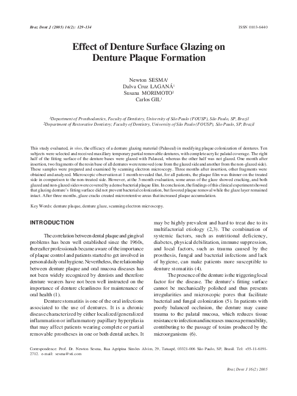 (PDF) Effect of denture surface glazing on denture plaque formation