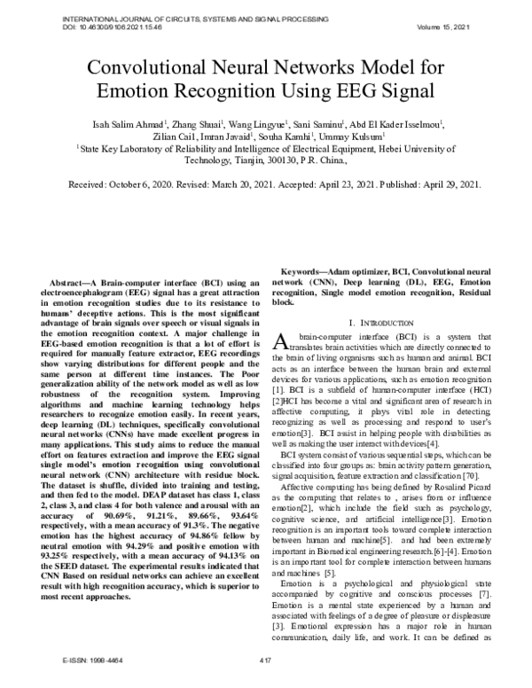 (PDF) Convolutional Neural Networks Model for Emotion Recognition Using ...