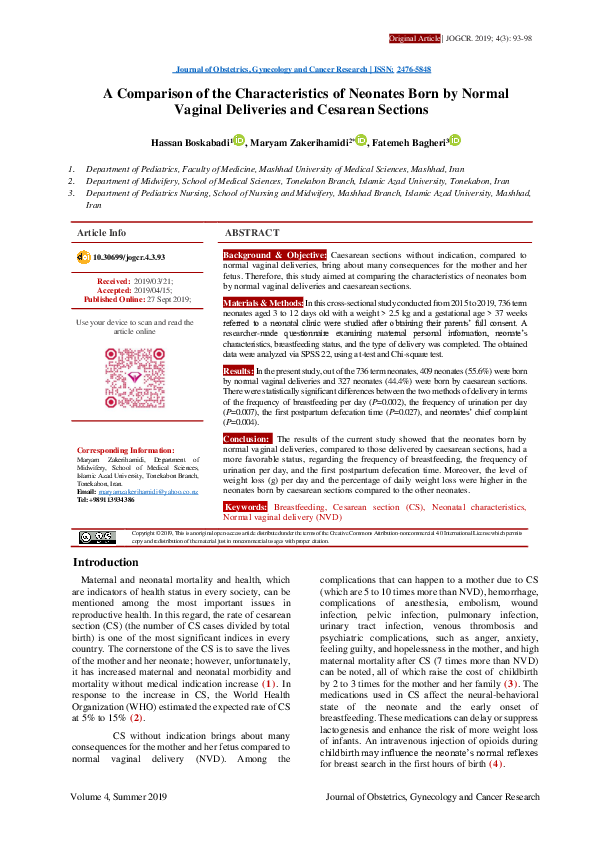 (PDF) A Comparison of the Characteristics of Neonates Born by Normal ...