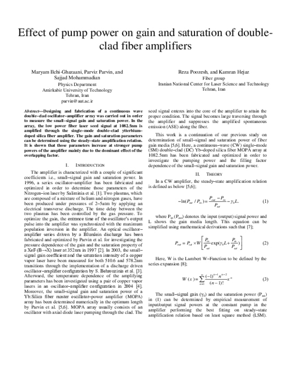 (PDF) Effect of pump power on gain and saturation of double-clad fiber ...